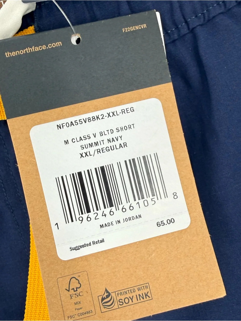 The North Face Men’s Size XXL Class V Belted Shorts Summit Navy NWT